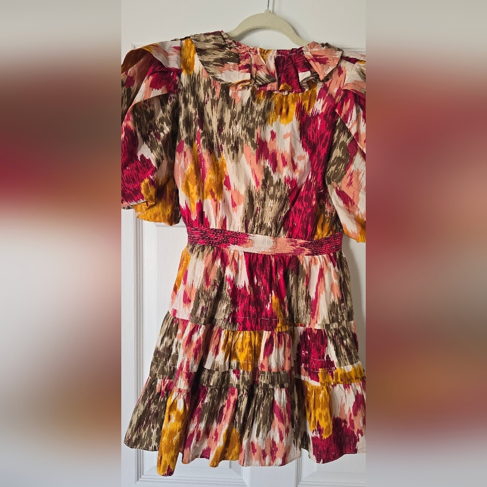 Abstract Print Ruffle V-Neck Mini Dress in Multi-Color - Picture 8 of 8